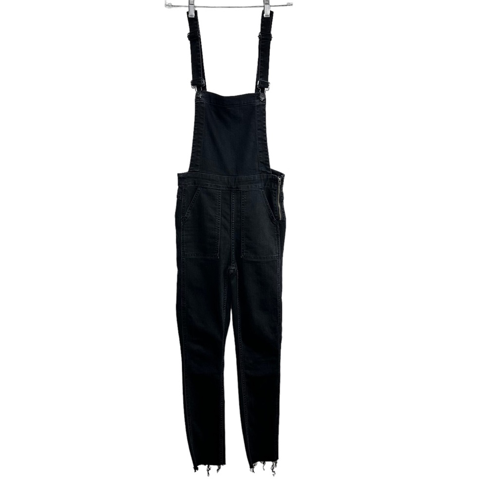 Madewell Skinny Overalls in Black Lunar Wash XS High Rise Raw Hem Stretch Bibs - Picture 9 of 13
